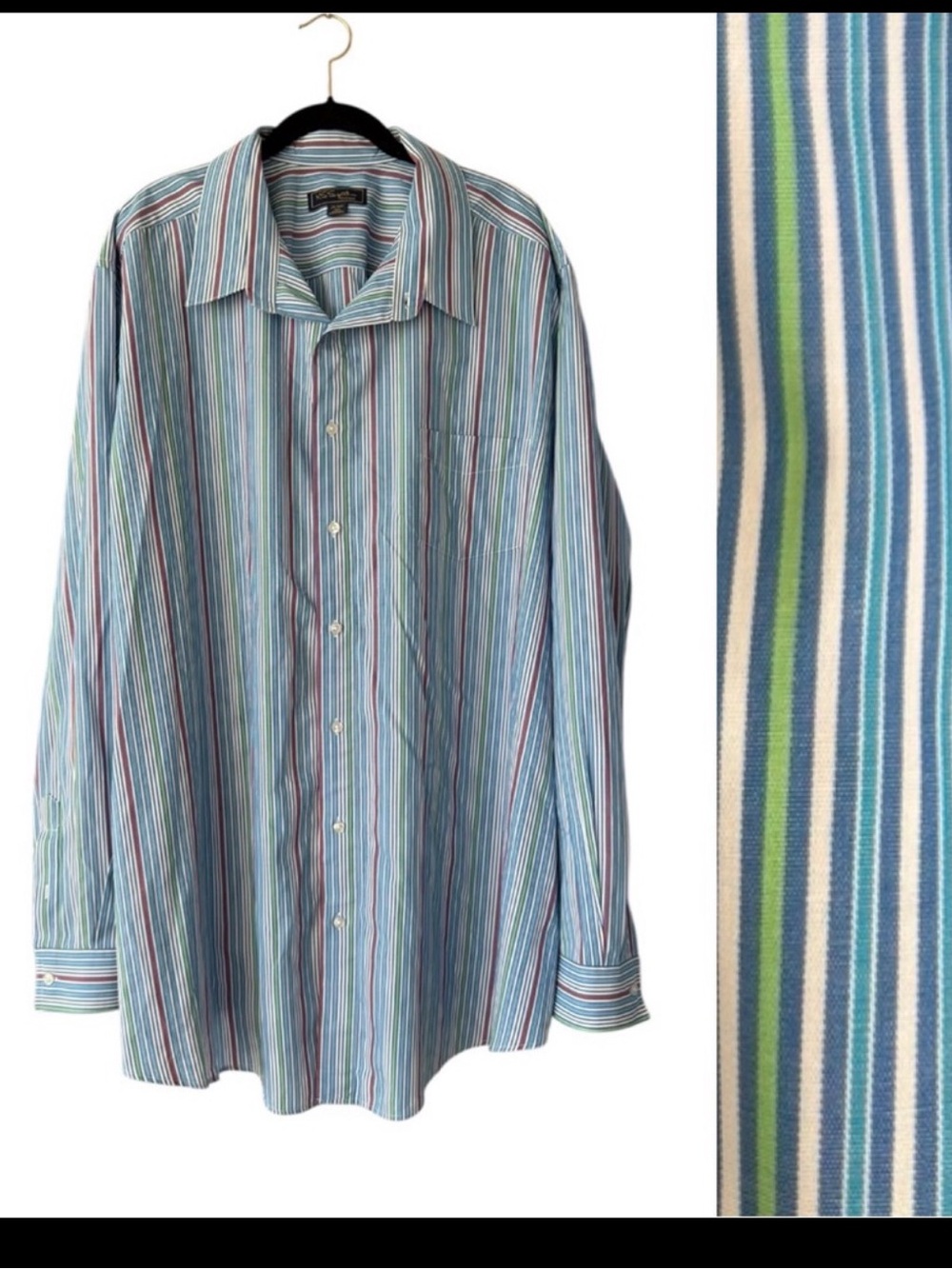 Men's Blue Multi Stripe Button-Down Shirt Big & Tall Neck 20 39/0 Classic Collar